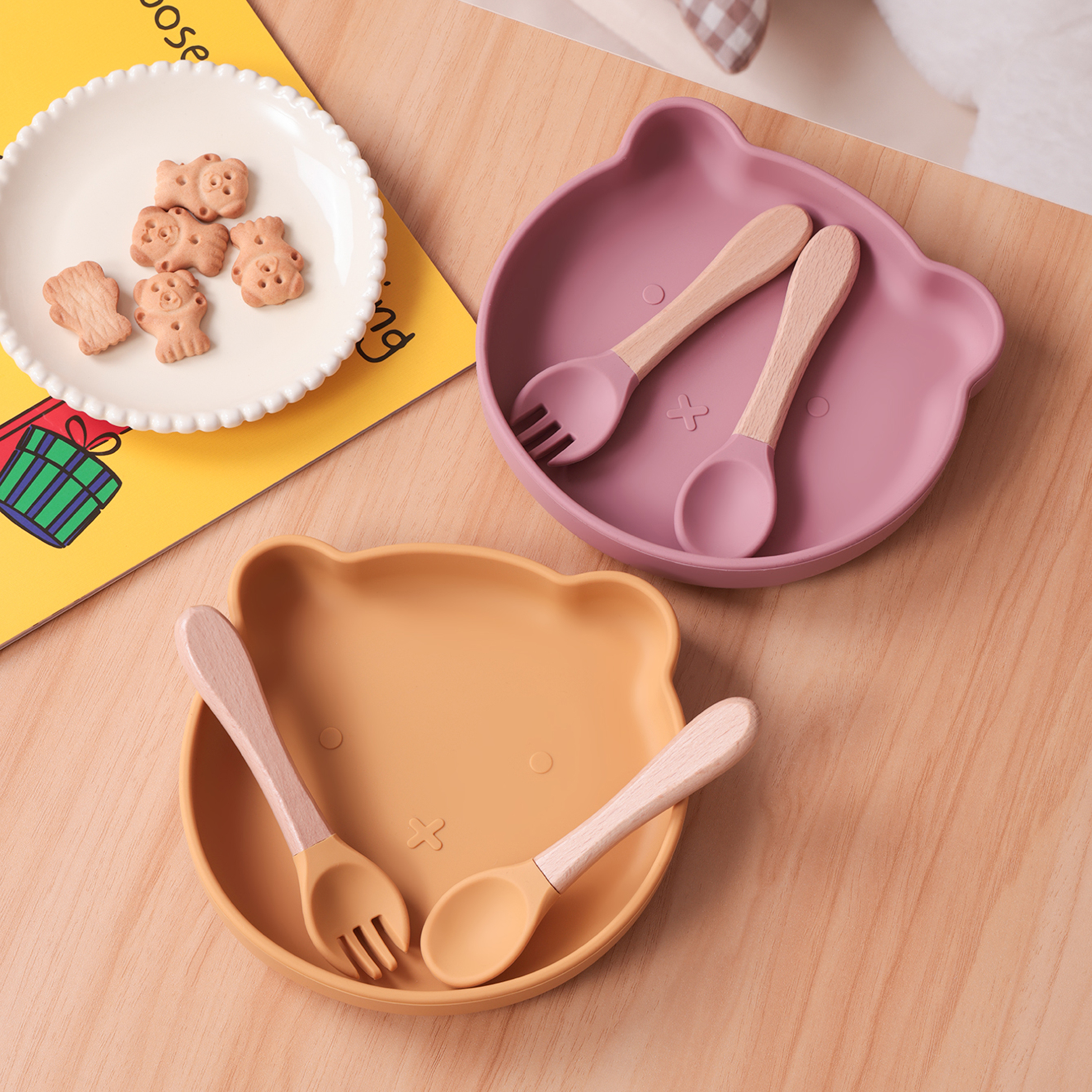 Self Feed Spoon - Color Kids 3PCS Cartoon Bear Silicone